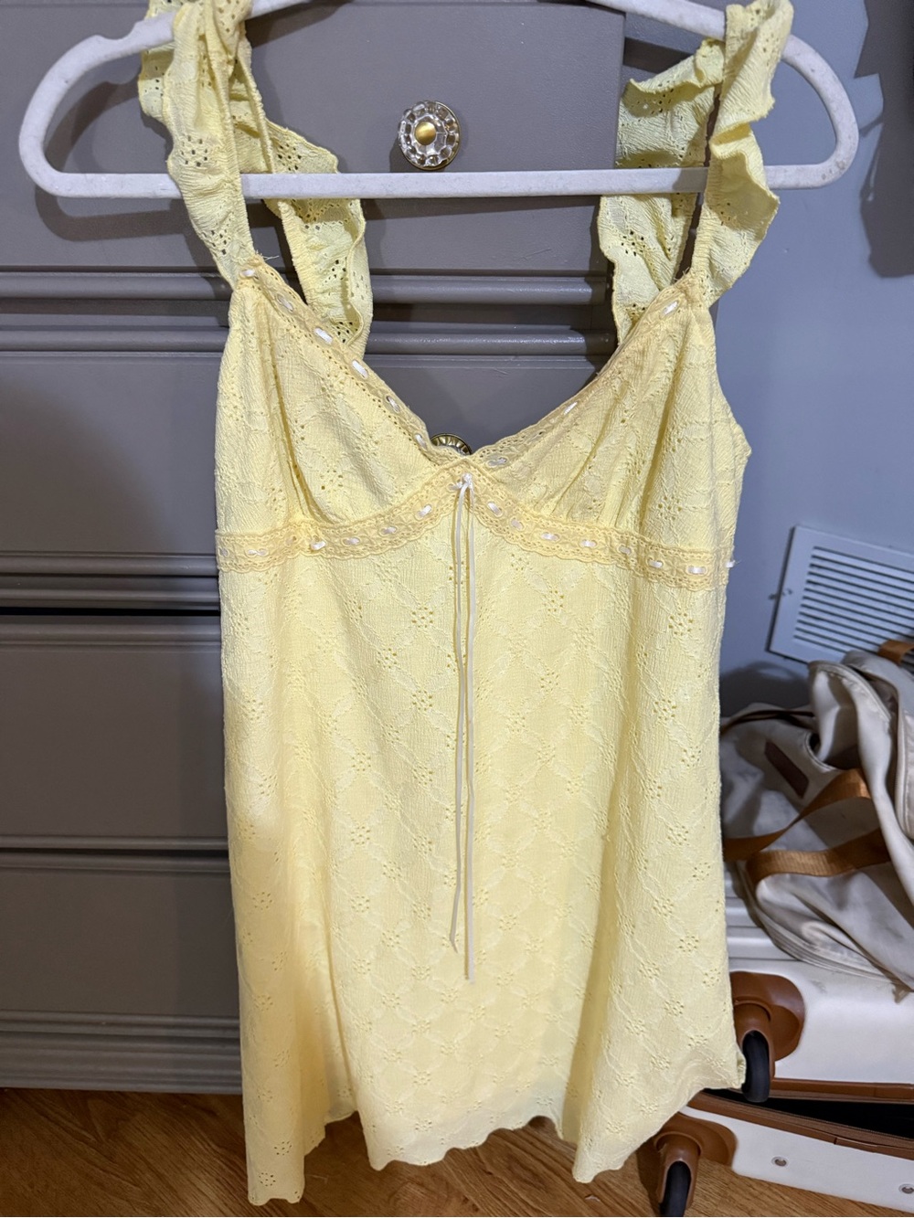 Yellow Eyelet Lace Chemise Slip - Women Intimates